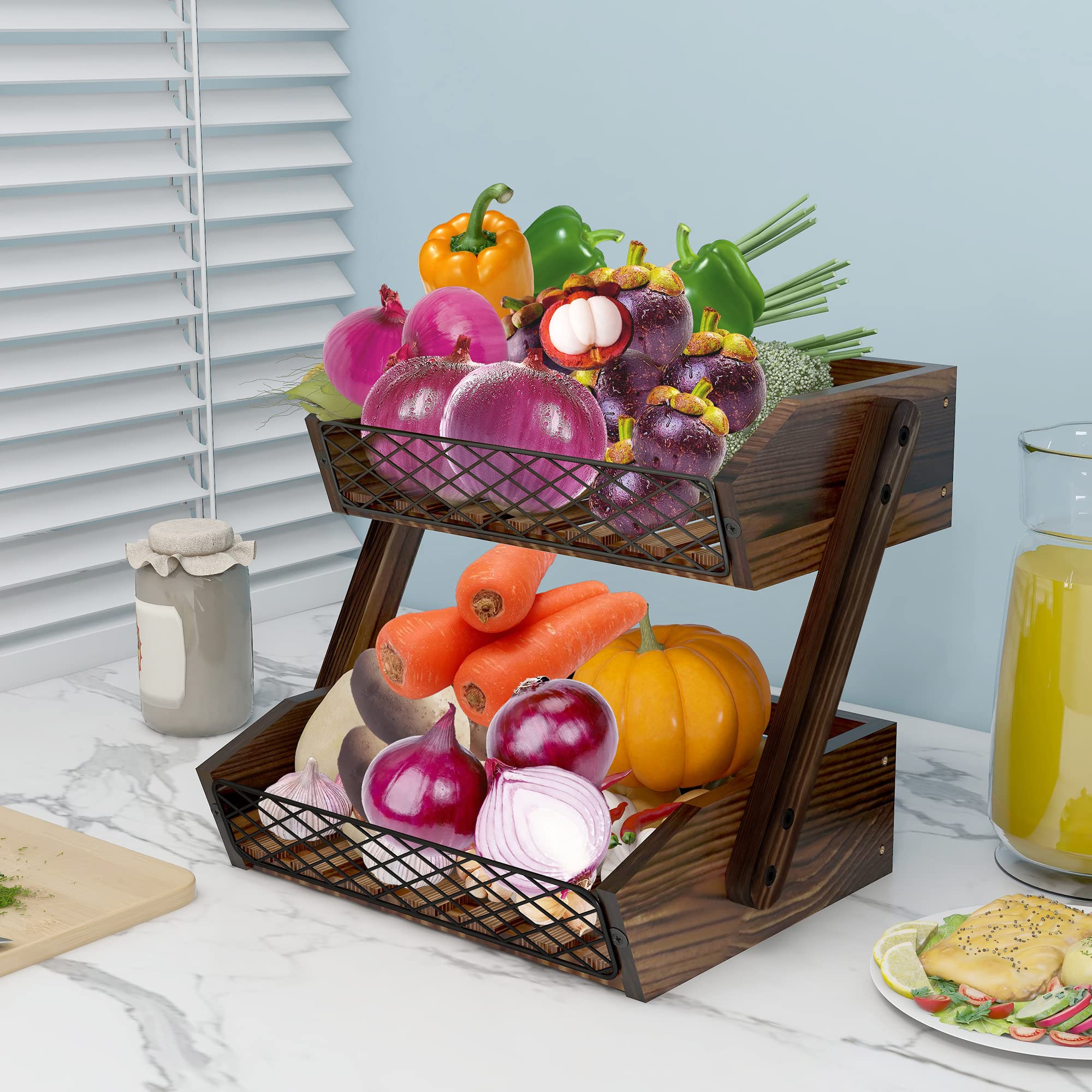Dorhors wooden vegetable holder with airflow mesh helps keep produce fresher