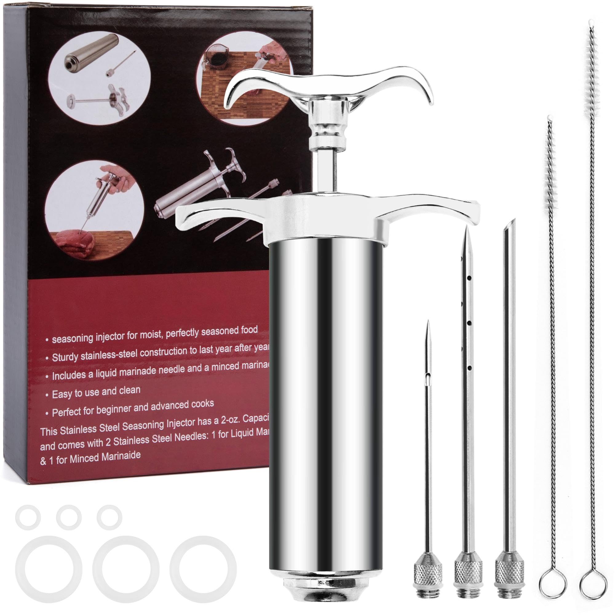 Dormercy meat injector syringe kit for tender, evenly seasoned turkey and meats.