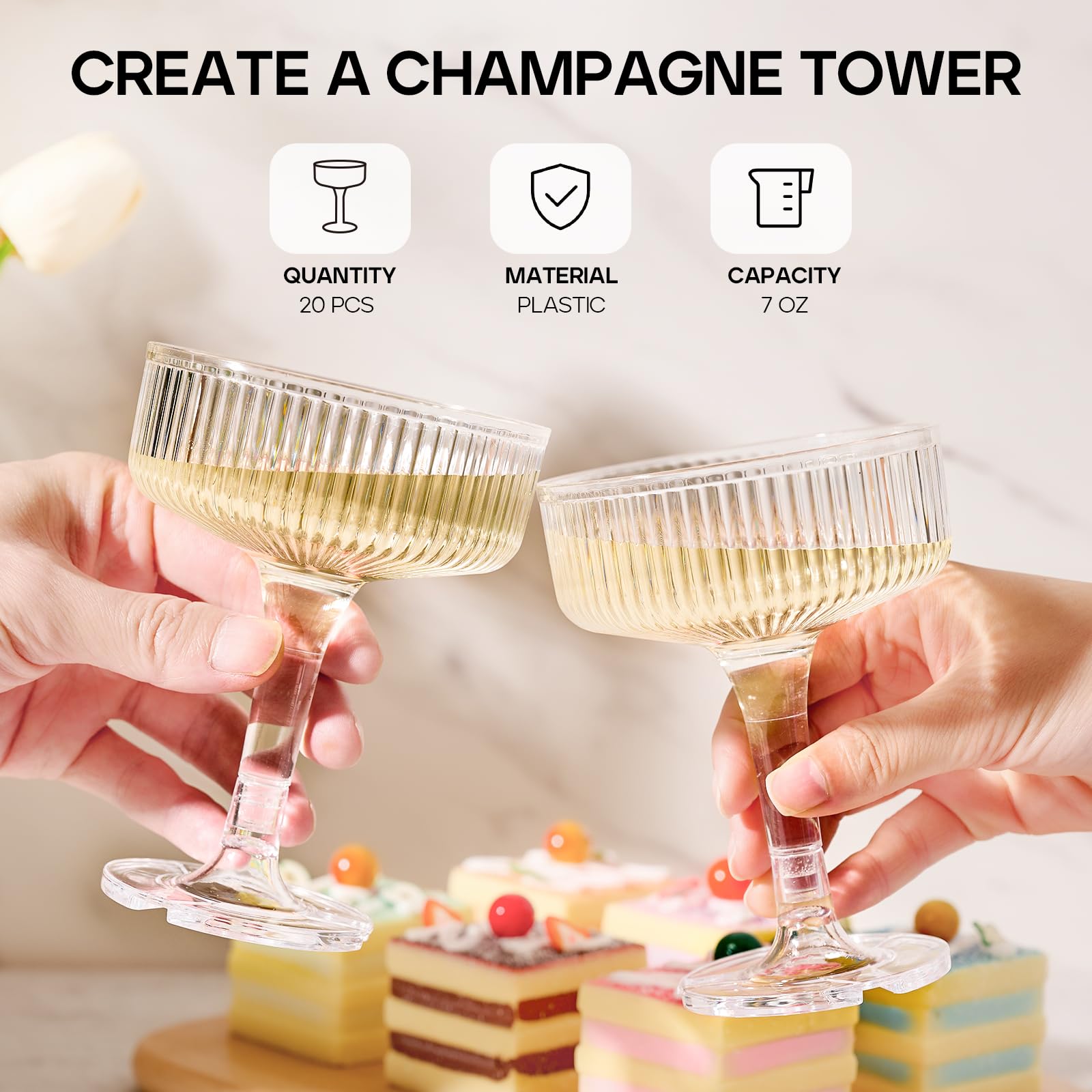 DORONAN champagne coupe 7oz clear plastic glasses for elegant parties.