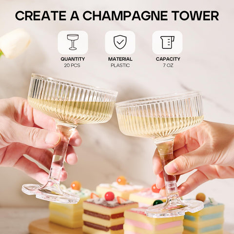 DORONAN champagne coupe 7oz clear plastic glasses for elegant parties.
