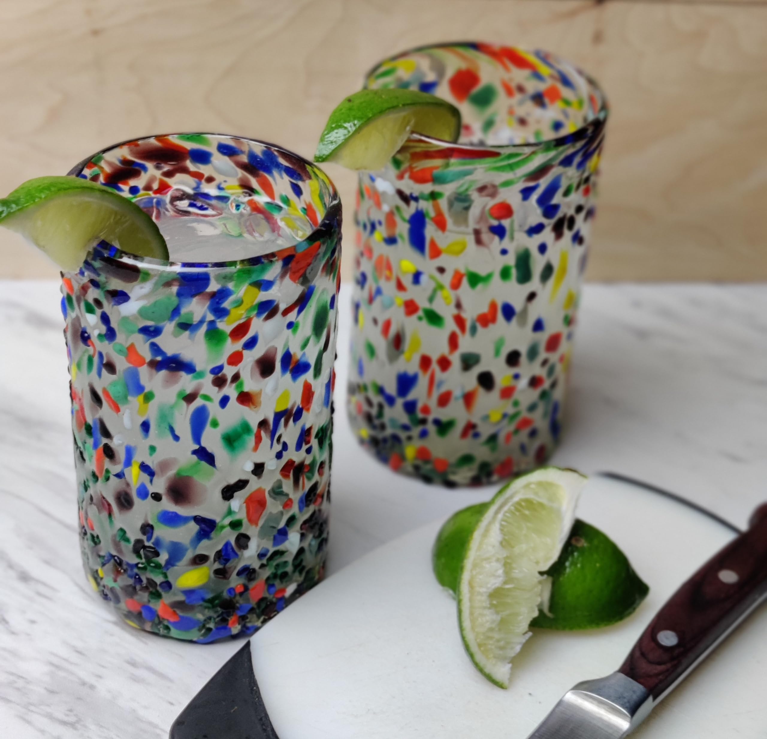 Dos Sueños blown-glass technique adds artisan detail ideal for everyday use.