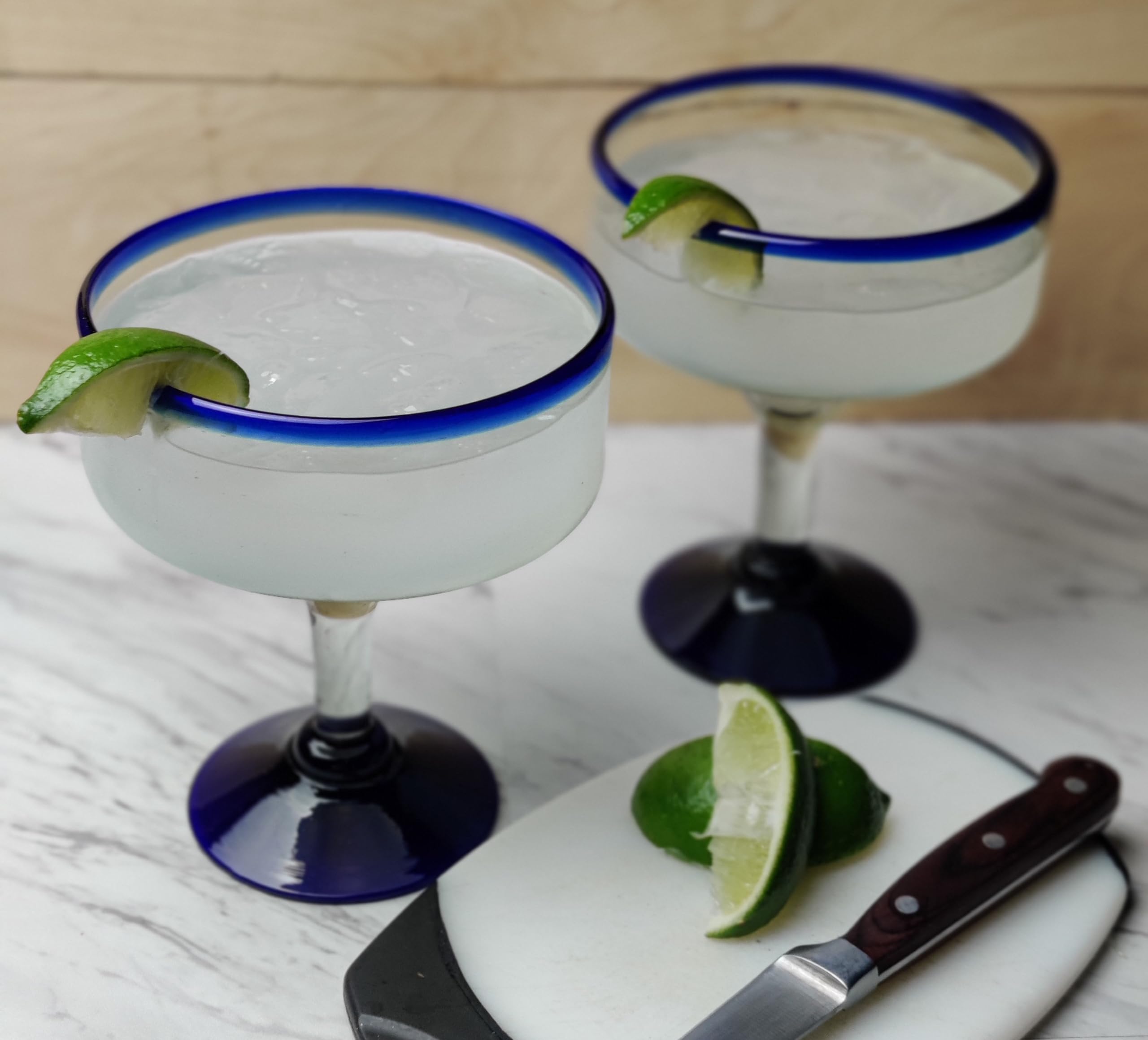Dos Sueños hand-blown glass, 7 inches tall, dramatic margarita serveware.