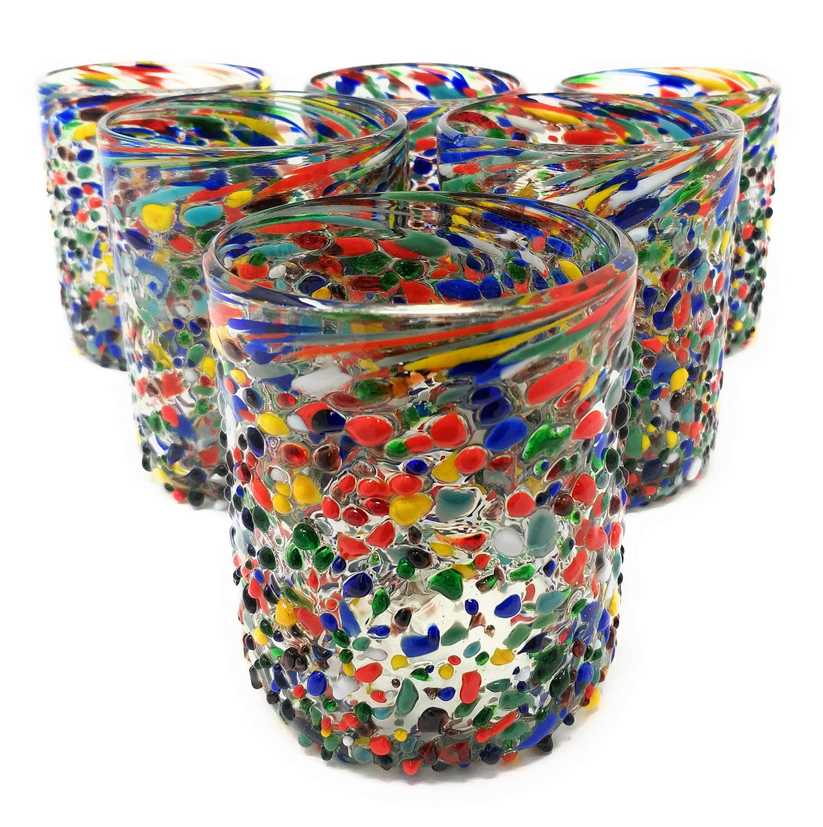Dos Sueños hand-blown glass with confetti rock pattern, ideal for stylish entertaining.