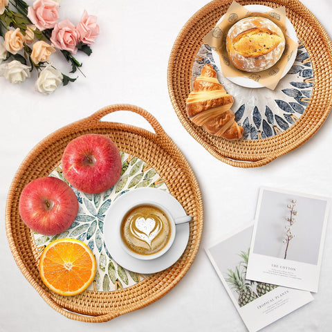 Double Gift handwoven rattan tray set for stylish home organization