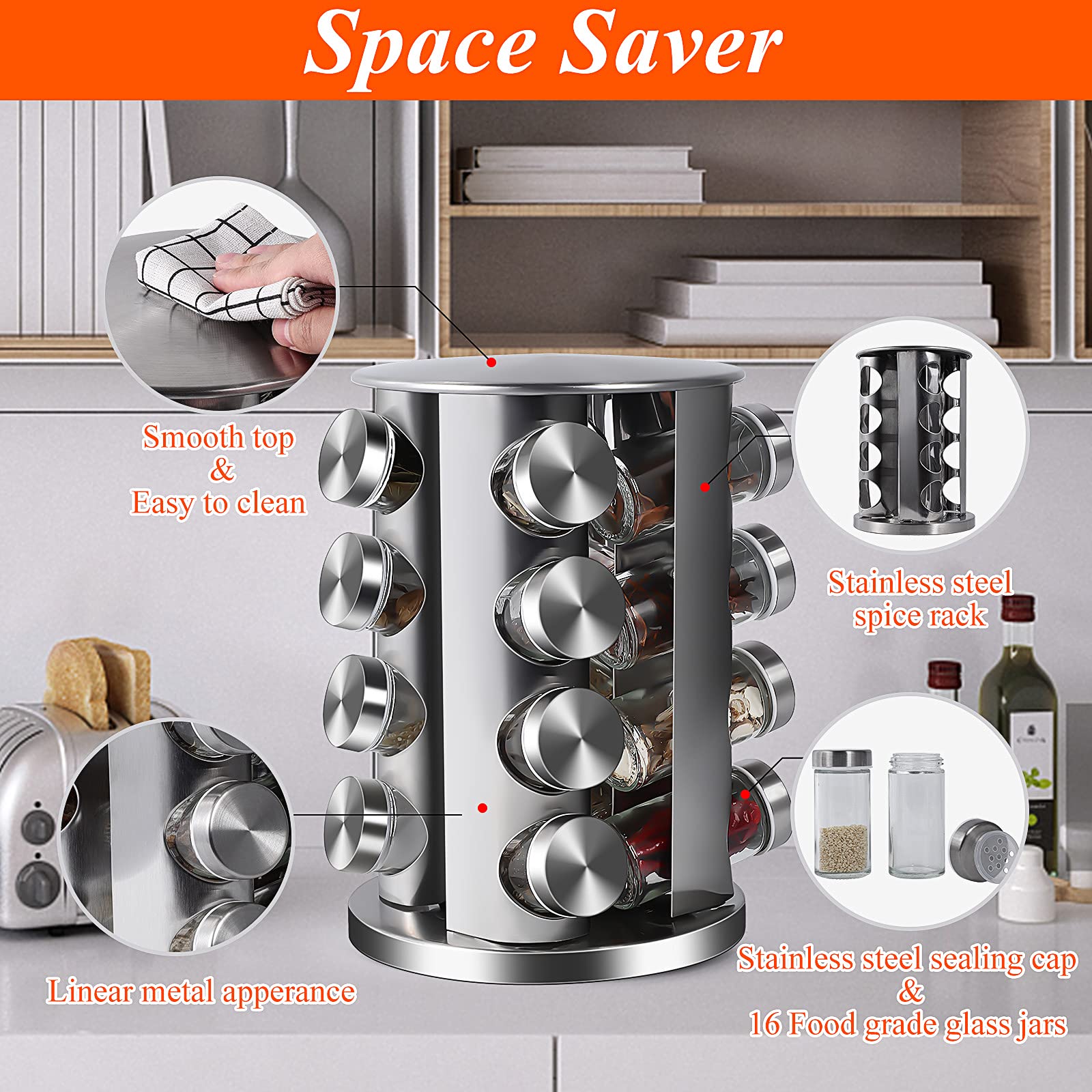16 glass jars with spices in the DOUBLE 2 C set