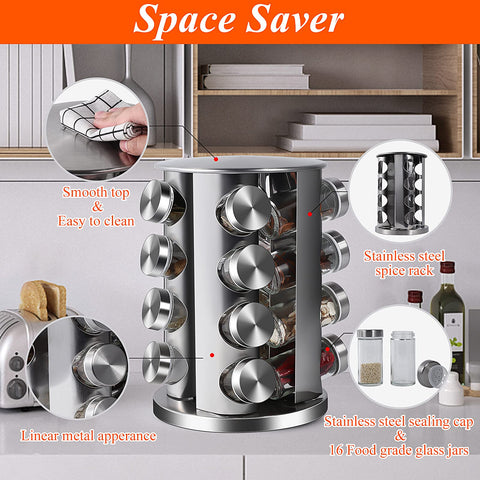 16 glass jars with spices in the DOUBLE 2 C set
