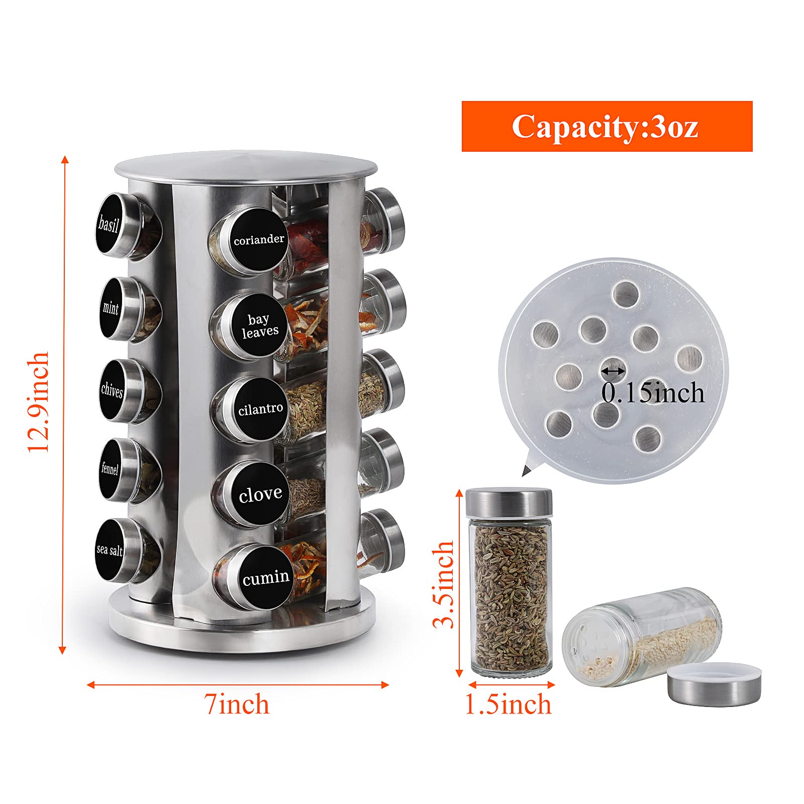 DOUBLE 2 C lead-free glass jars keep spices clearly visible and safe