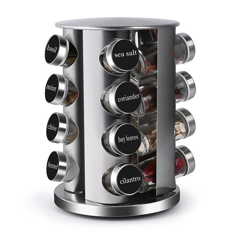 DOUBLE 2 C revolving spice rack on counter showing organized glass jars