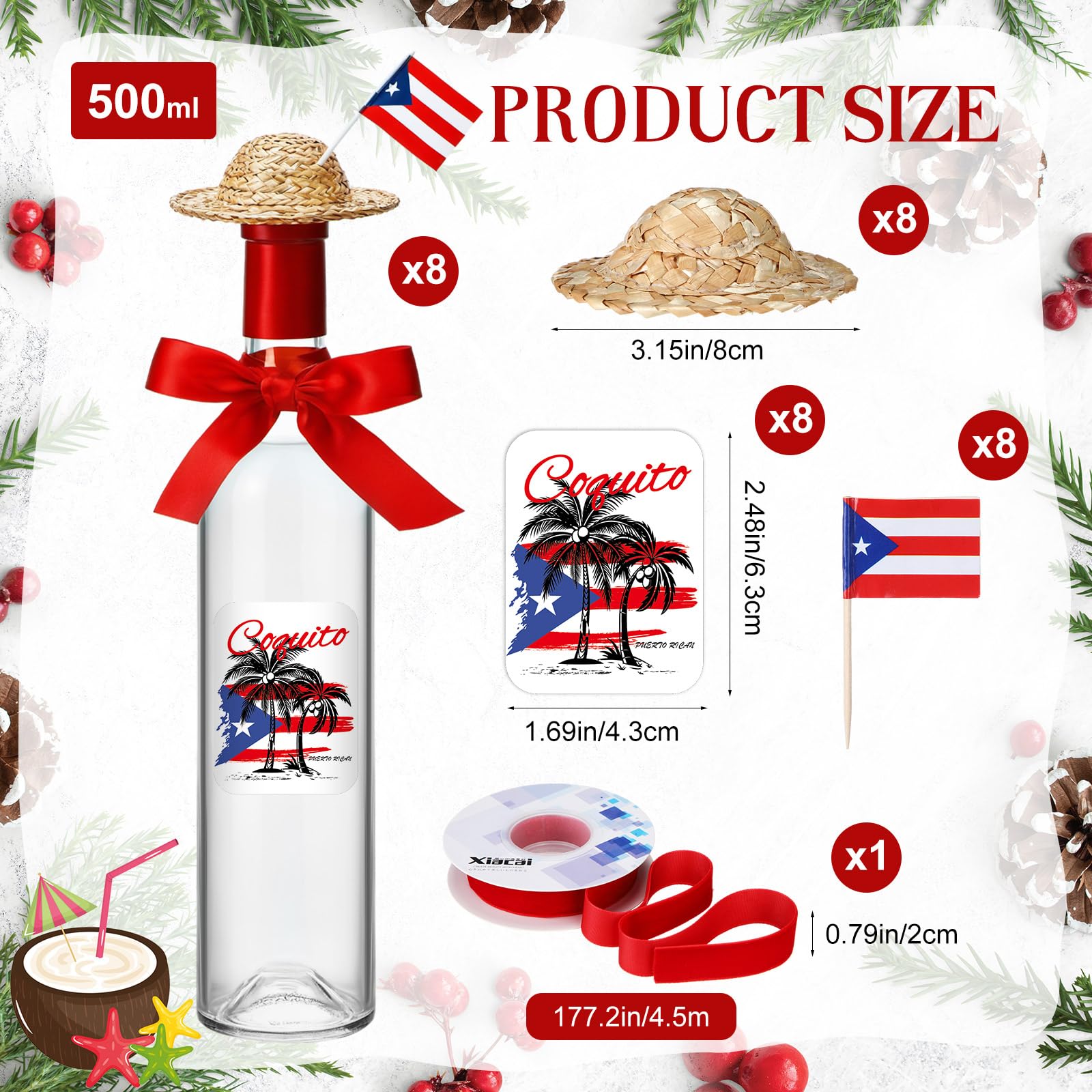 DoubleFill coquito bottle stickers showcase Puerto Rican decor for festive gifting.