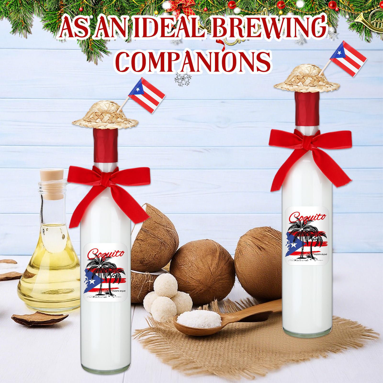 DoubleFill mini straw hats add authentic Christmas charm to each bottle.