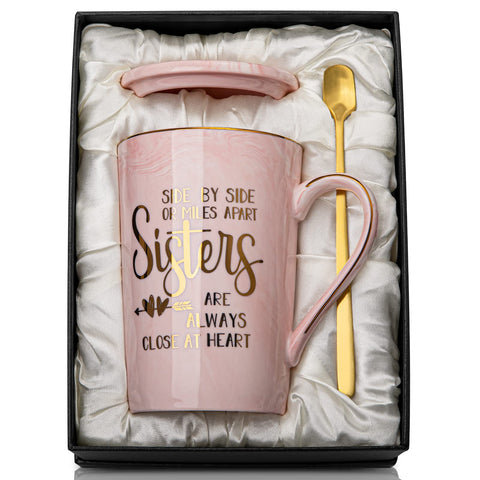 Doublewhale sister gifts pink marble mug—perfect for daily coffee rituals.
