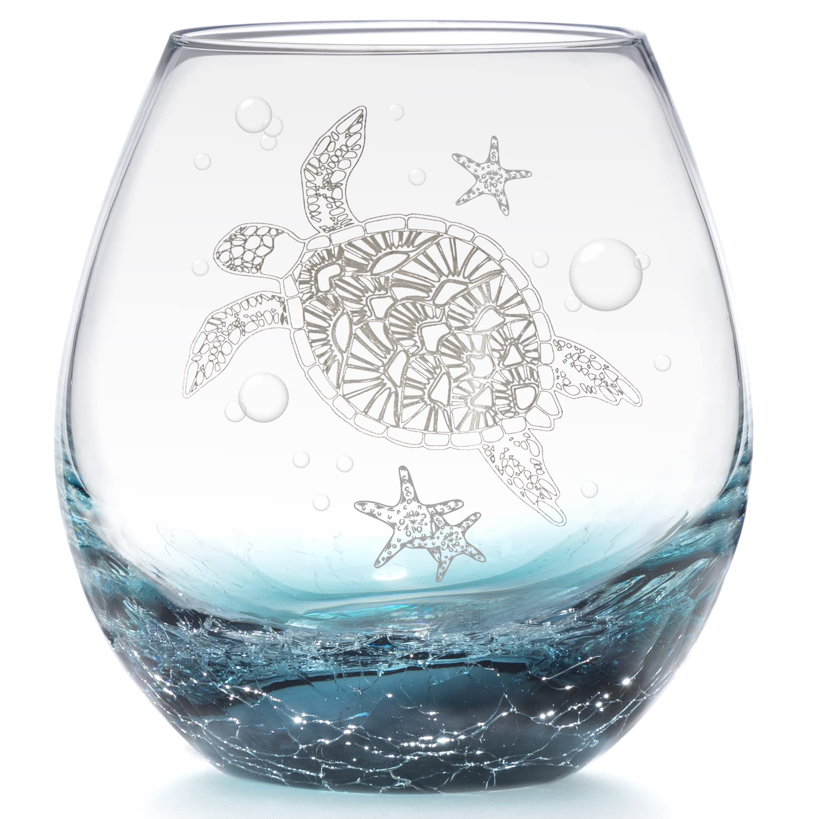 DOUDIZHU sea turtle wine glass with teal crackle bottom for coastal gatherings.