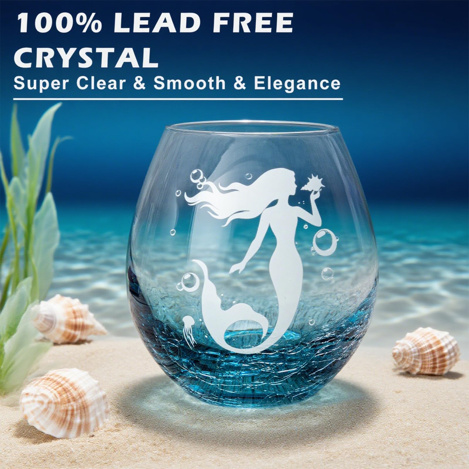DOUDIZHU teal mermaid pattern glass, great gift for women and girls.