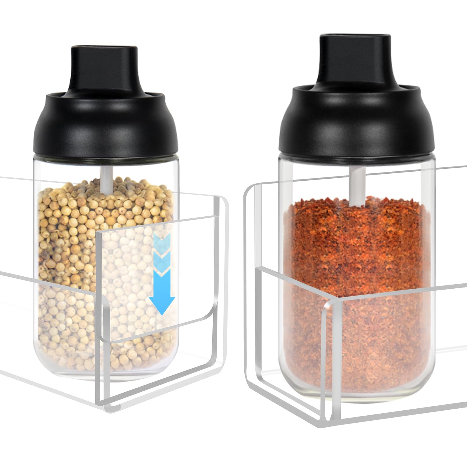 Two installation methods shown: screws and adhesive strips for mounting.
