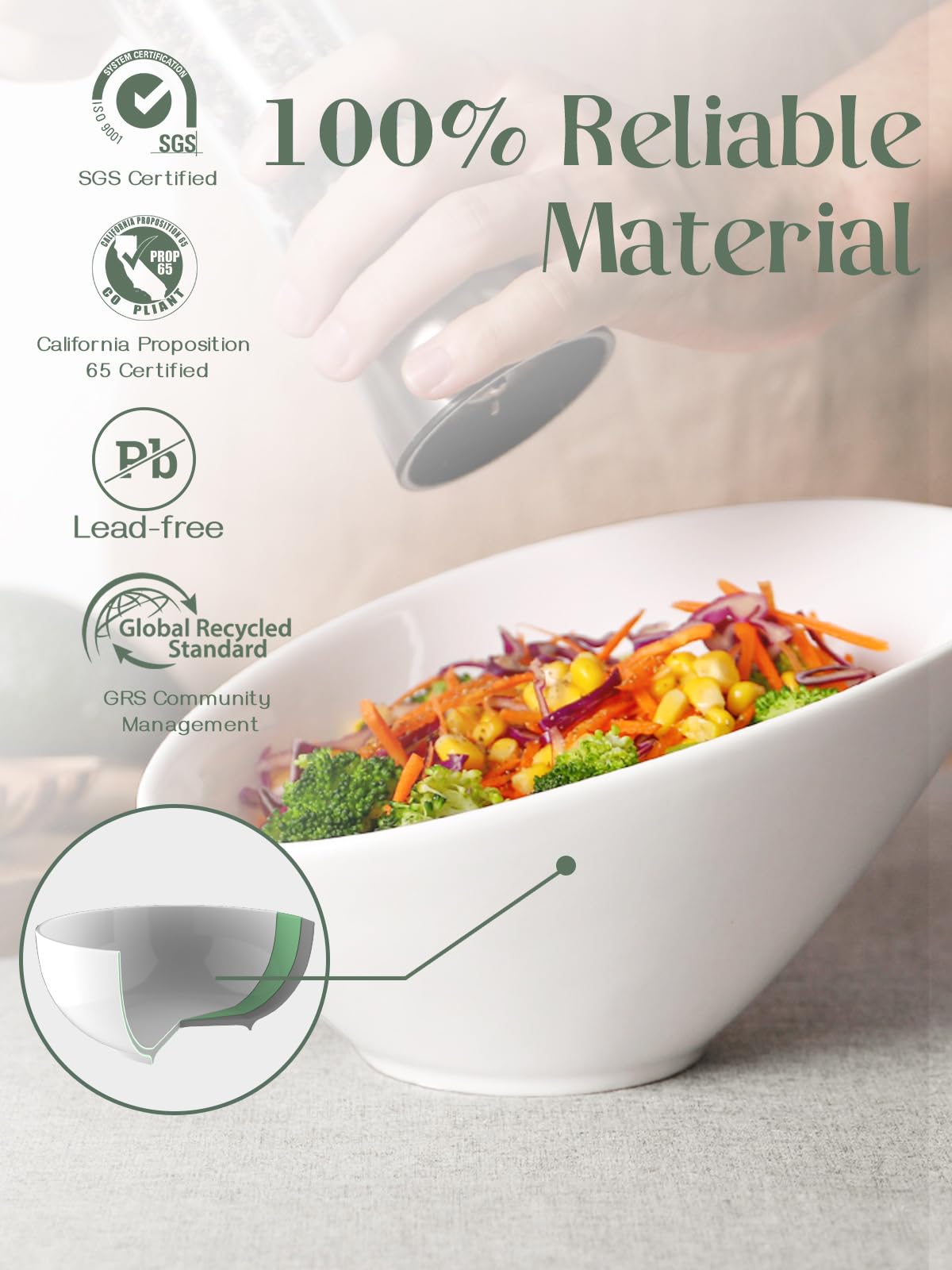 DOWAN 23oz angled serving bowls ideal for salads, fruit, and desserts.