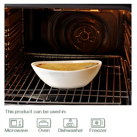 DOWAN 35 oz oval bowls offer ample capacity for pasta and salad.