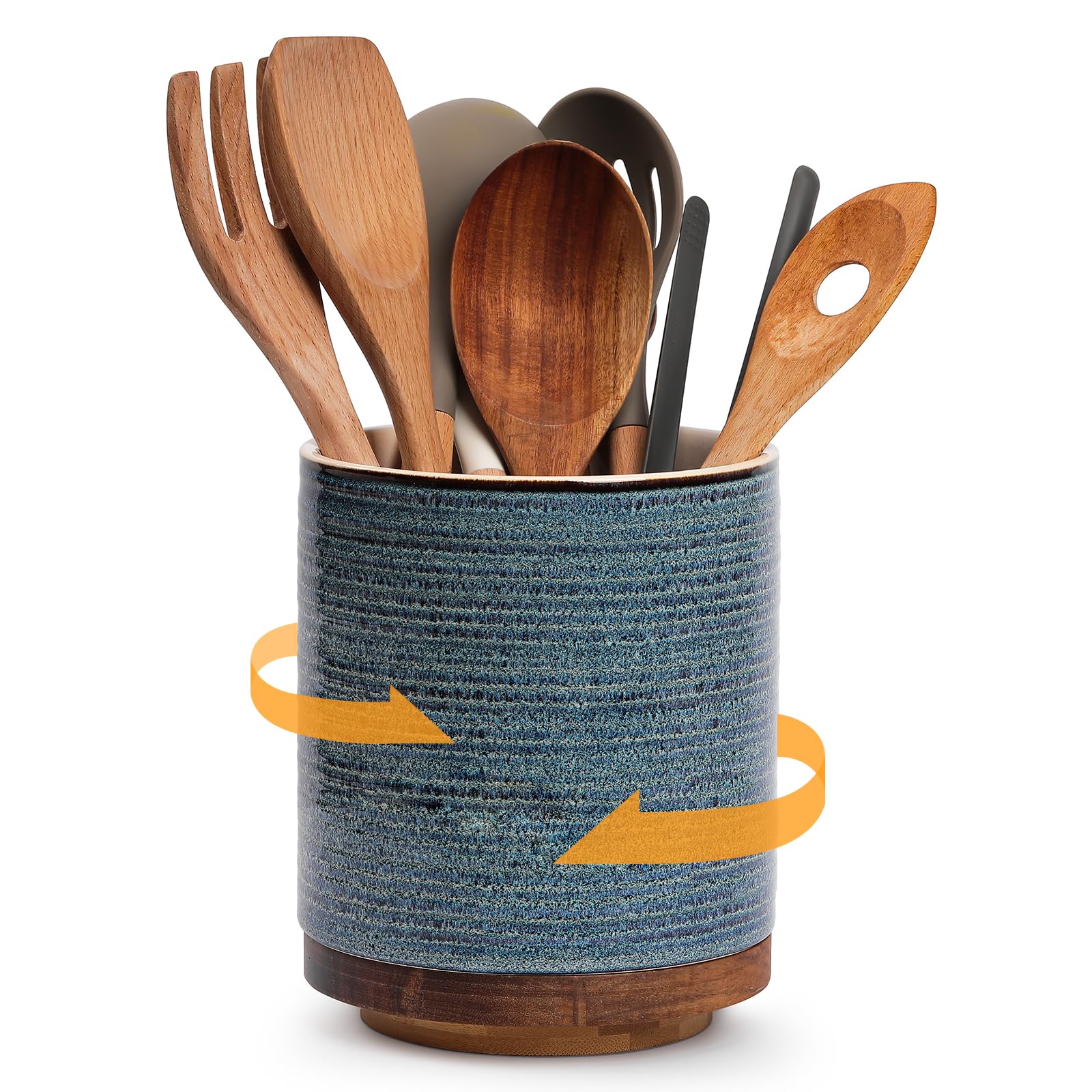 DOWAN 360° rotating utensil holder in blue keeps tools within easy reach for daily cooking.