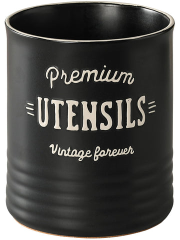 Dowan 7.2-inch ceramic utensil holder in matte black with cork mat protects countertops.
