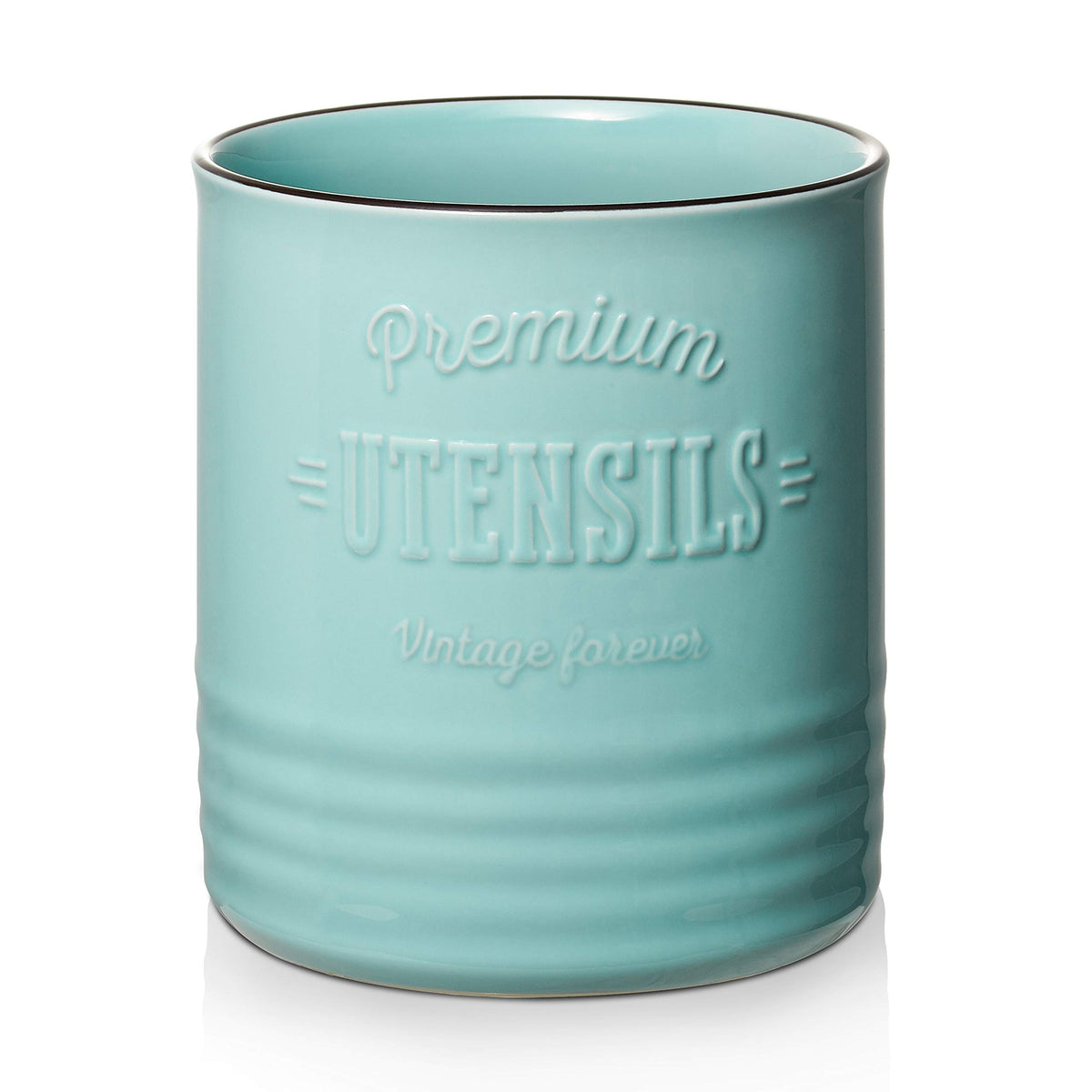 DOWAN 7.2-inch turquoise ceramic utensil holder keeps longer tools within easy reach.
