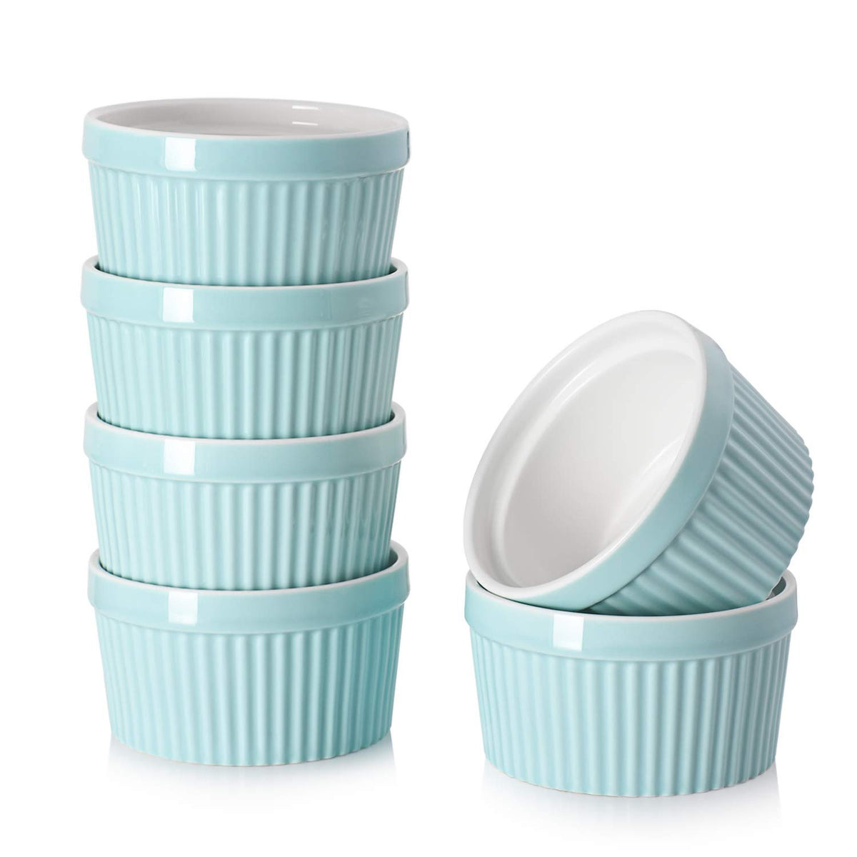 DOWAN 8 oz ramekins en blue glaze for individual desserts and soufflés