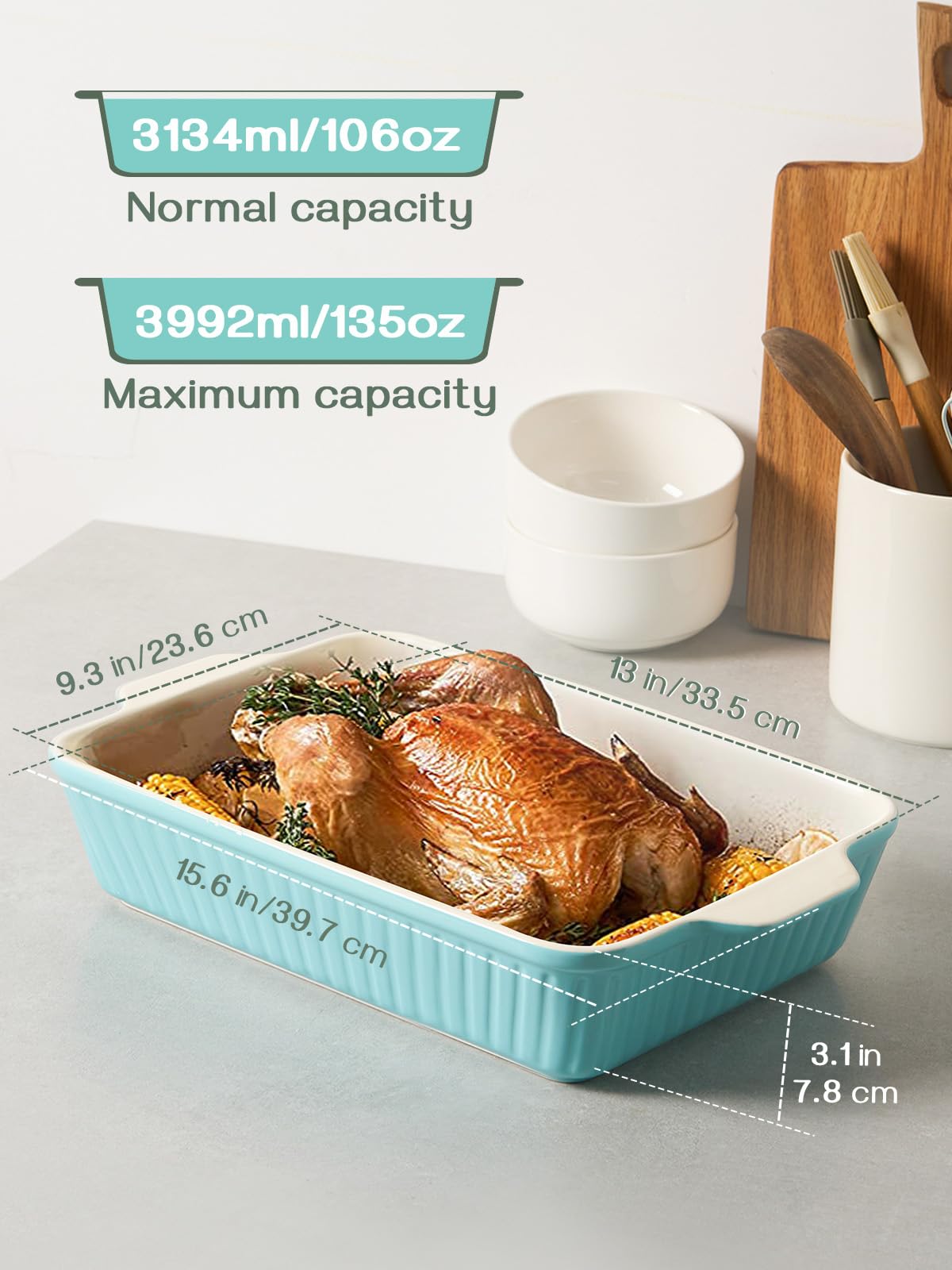 DOWAN 9x13 baking dish blue with handles, easy oven-to-table transfer.