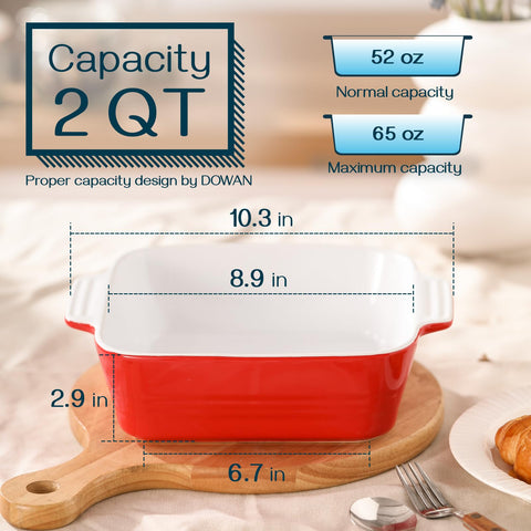 DOWAN red baking pan with double handle for easy oven-to-table use.