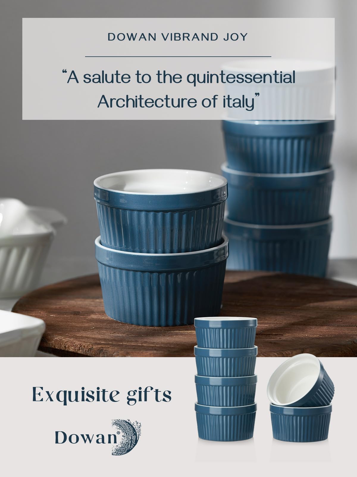 DOWAN blue glaze elegant-design ramekins adding timeless style to table