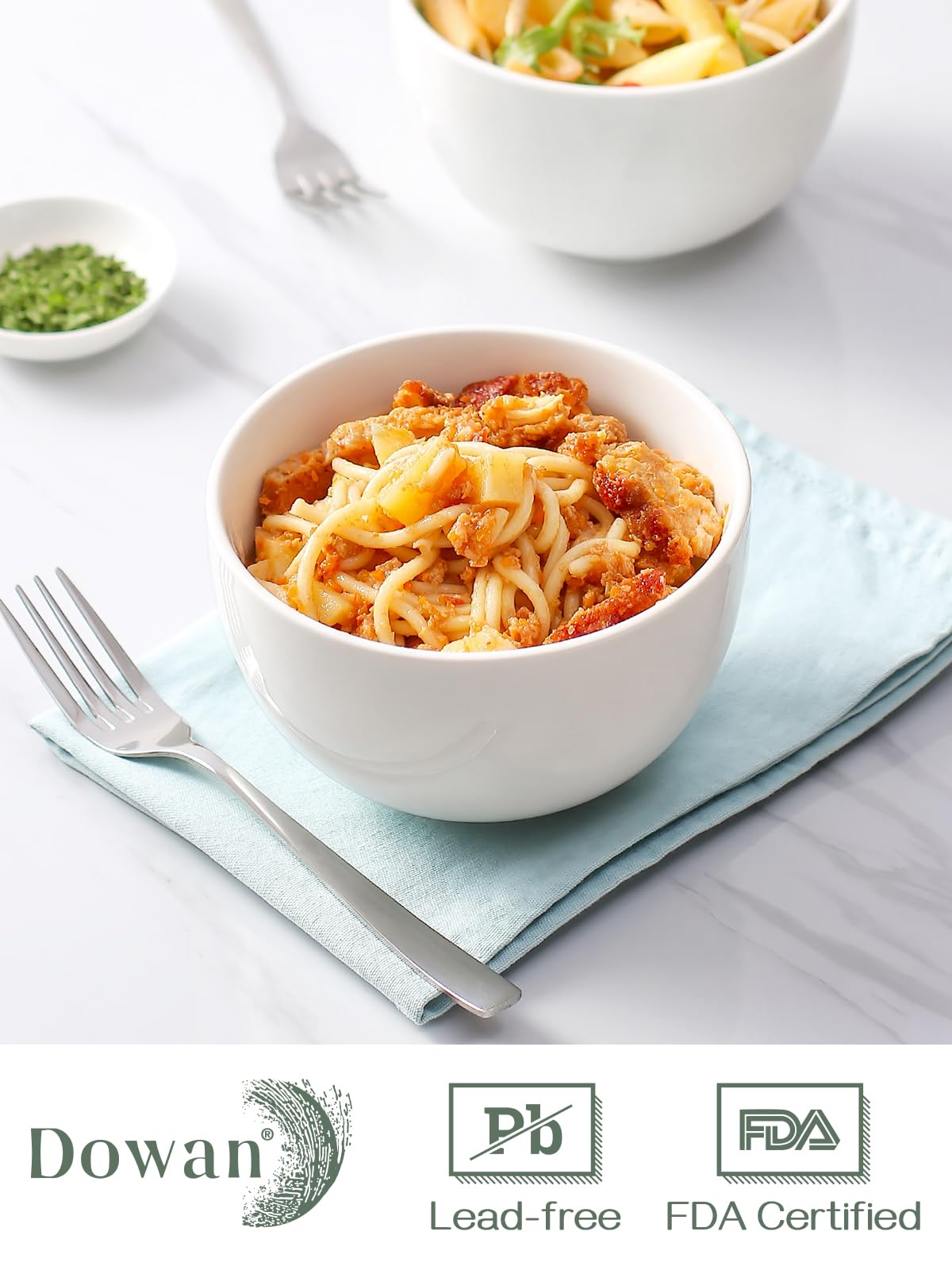 DOWAN bowls feature thick walls for sturdy stacking and durable storage.