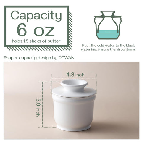DOWAN butter crock lid open reveals compact butter cup for quick effortless spreading