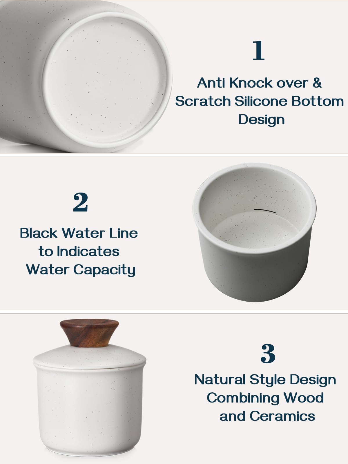 Dowan butter crock non-slip base protects tabletops during everyday use
