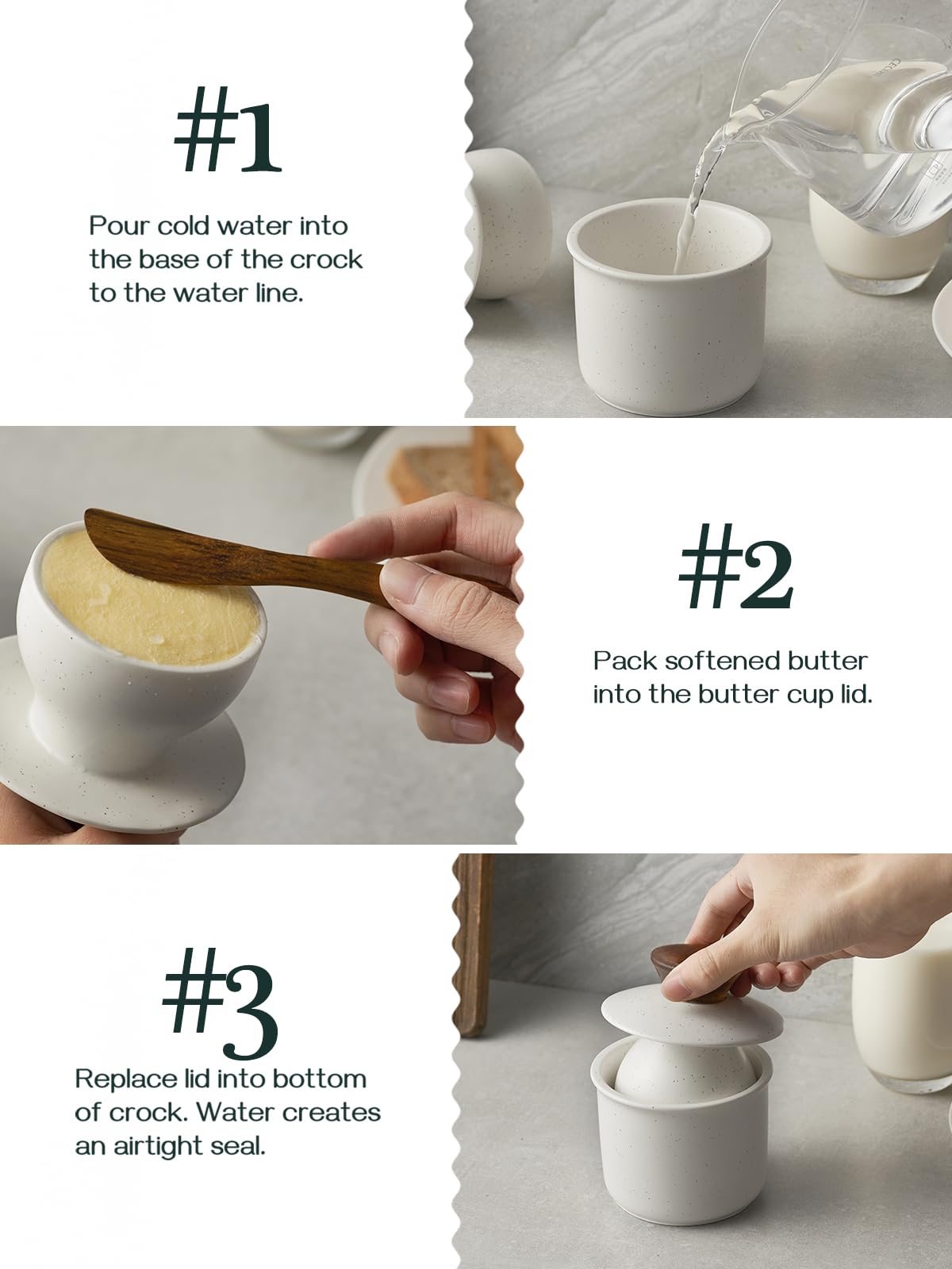 Dowan butter crock one-piece design simplifies use with one-handed operation