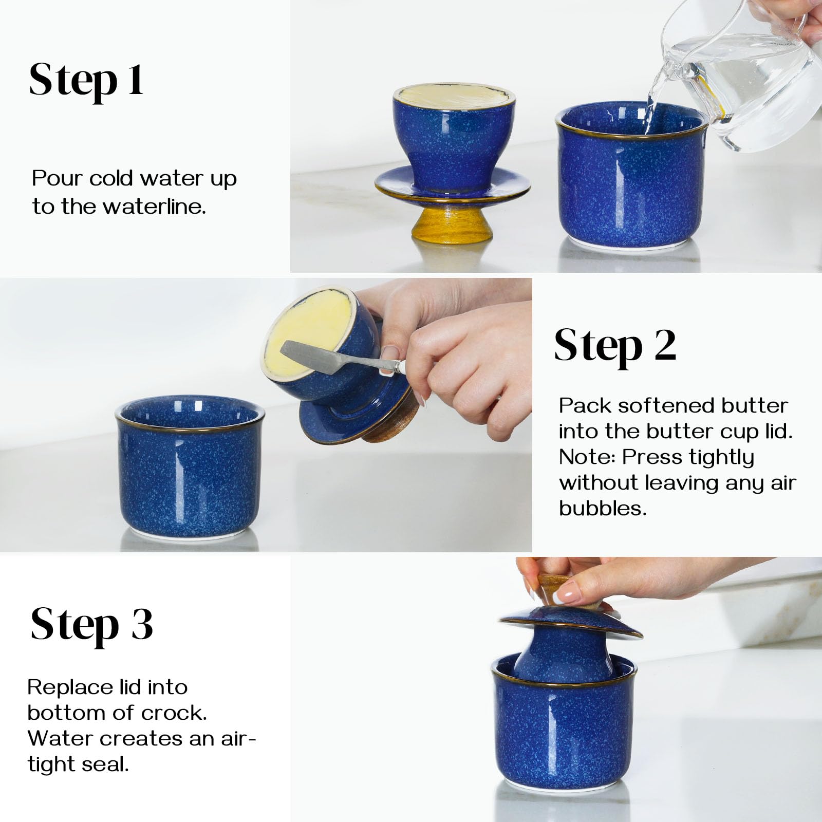 DOWAN butter crock with silicone base protects countertops during daily use.
