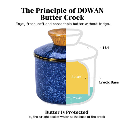 DOWAN butter crock waterline interior demonstrates water seal for freshness.
