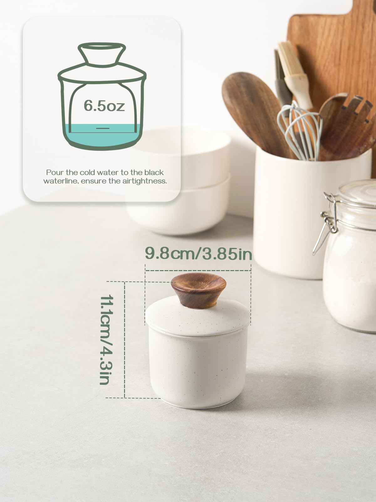 Dowan butter crock with wood lid adds style to kitchen countertops