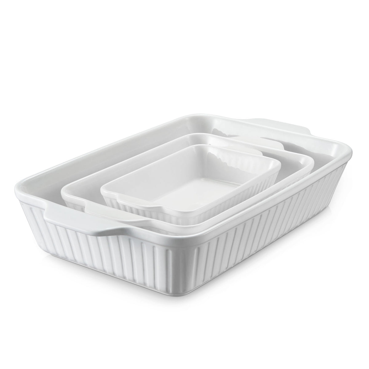DOWAN casserole dishes set ready for oven and serving.