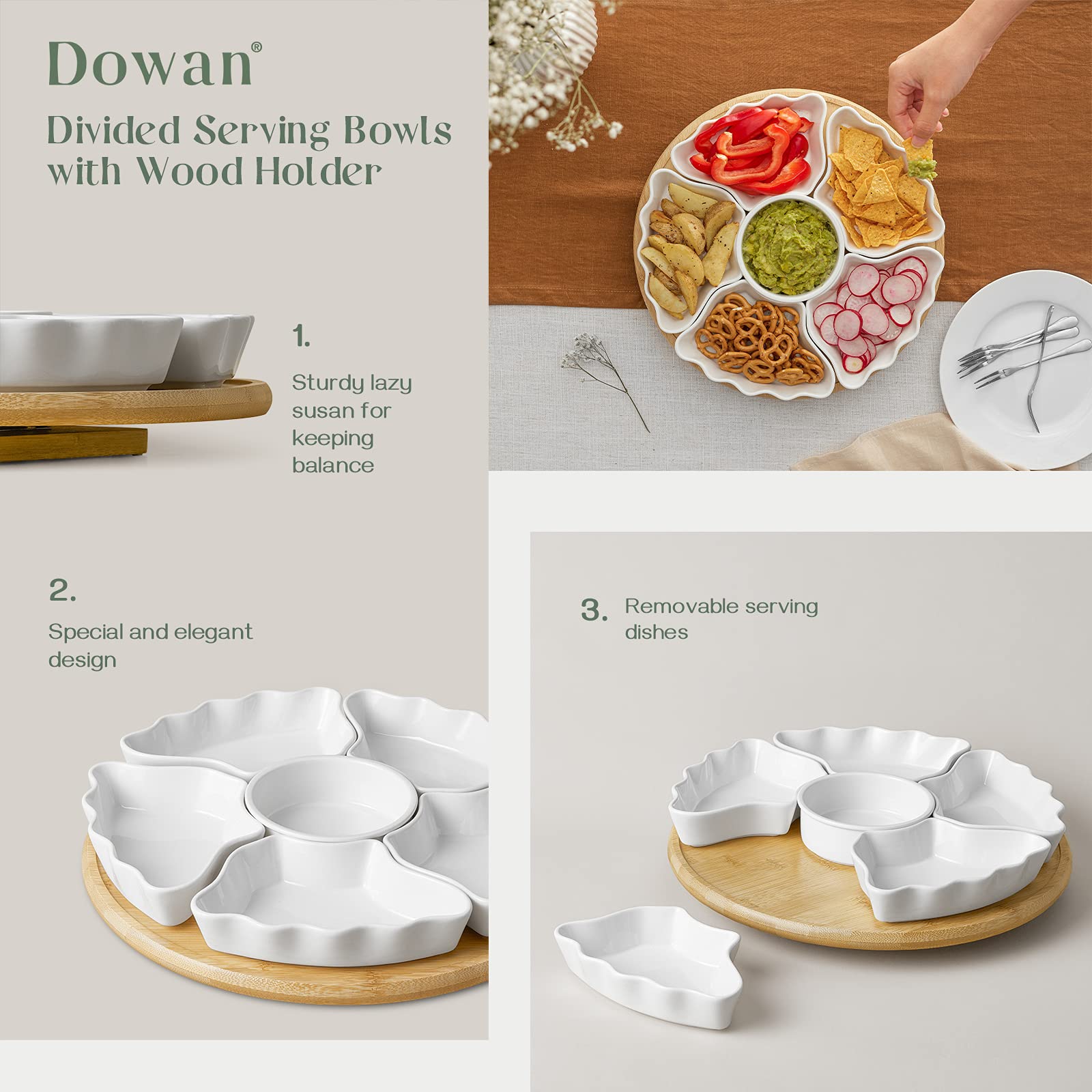 DOWAN central 6 oz bowl keeps dips or olives within reach.