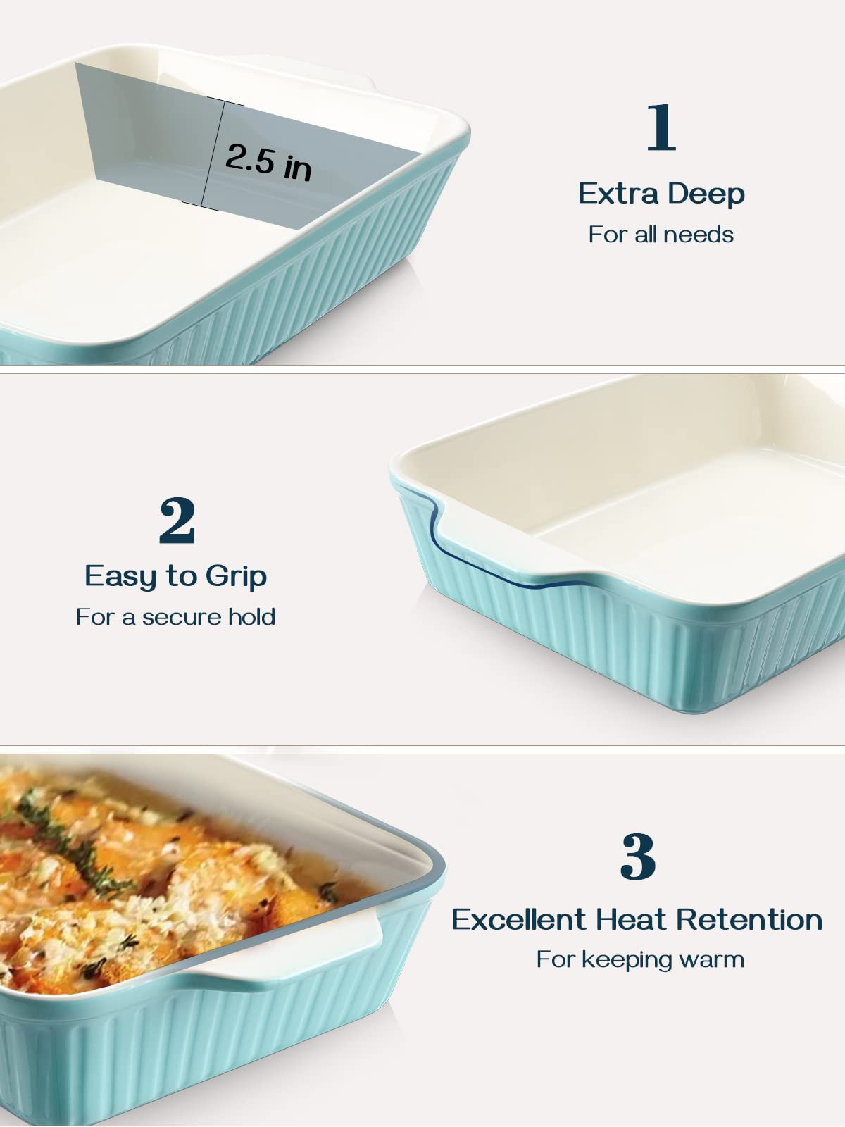 DOWAN ceramic 135 oz deep baking dish in blue for casseroles.
