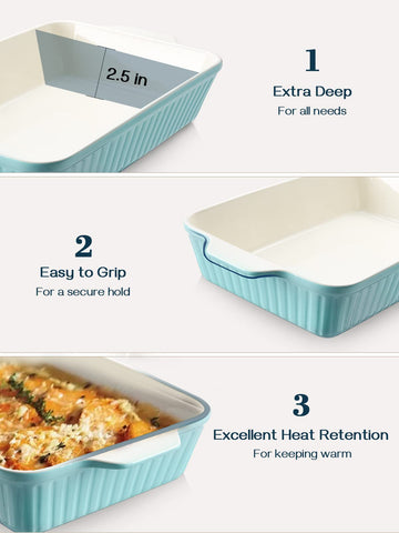 DOWAN ceramic 135 oz deep baking dish in blue for casseroles.