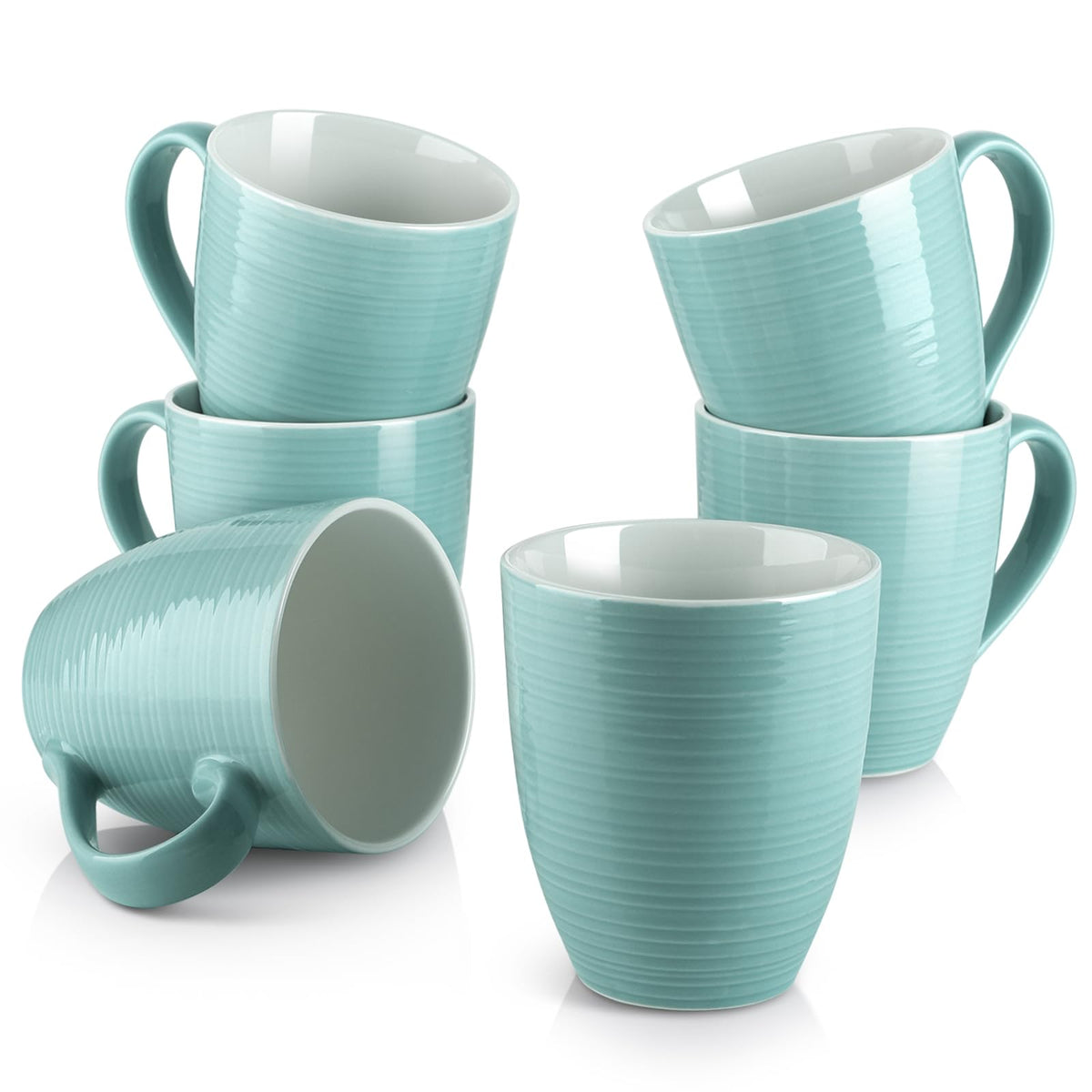 DOWAN ceramic coffee mug 17oz turquoise, set of 6, ideal for daily coffee rituals