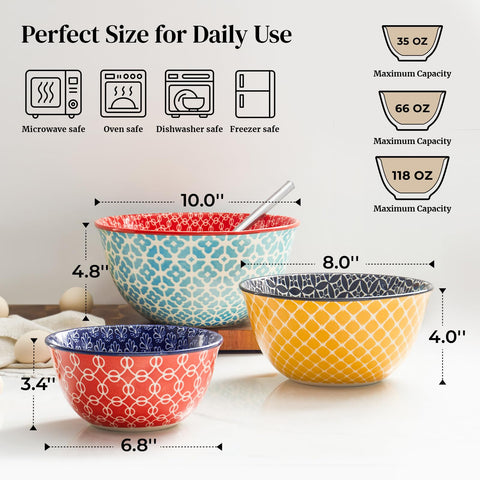 Dowan ceramic mixing bowls 3.7qt for large batters and dough kneading.