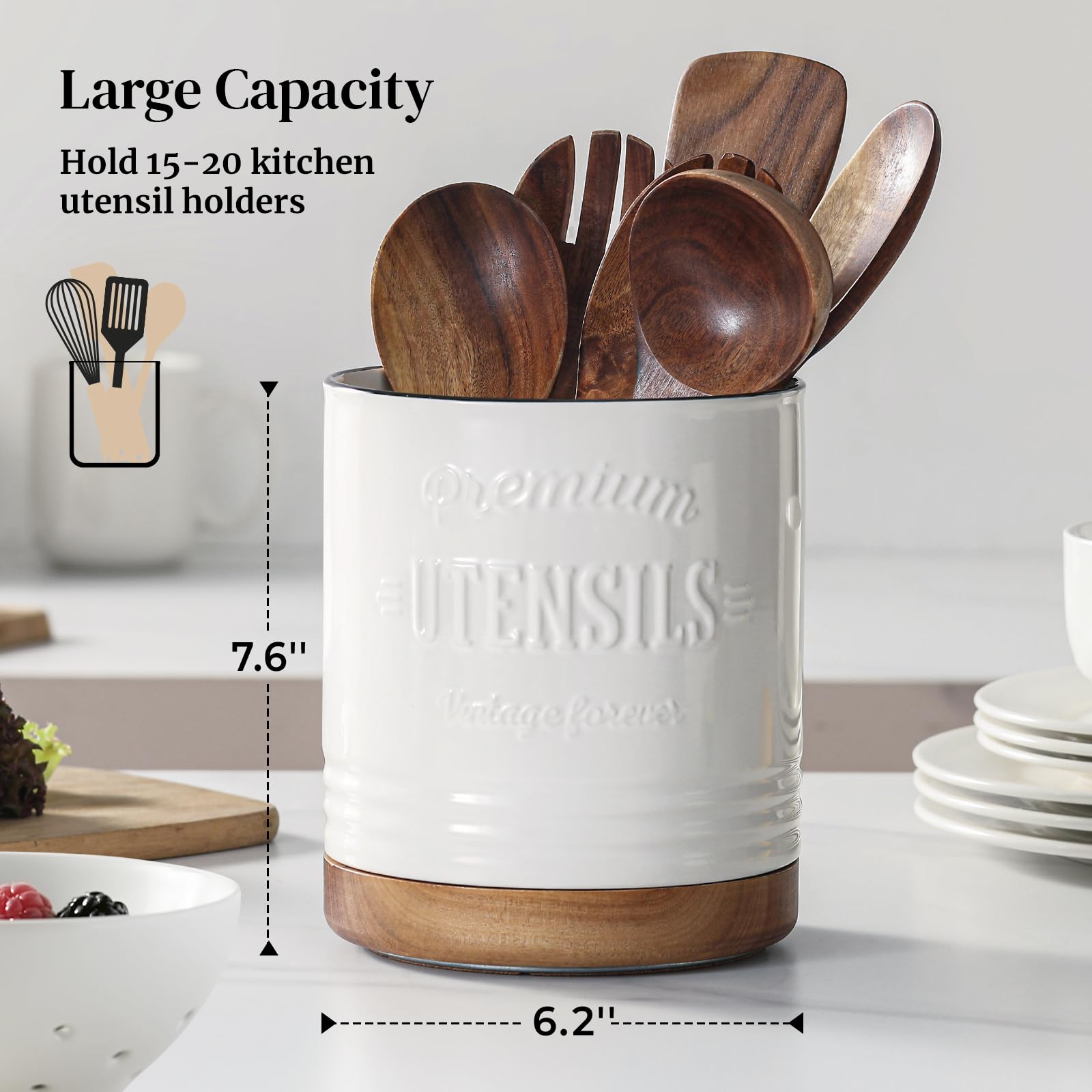 Dowan ceramic utensil caddy in white highlighting clean storage