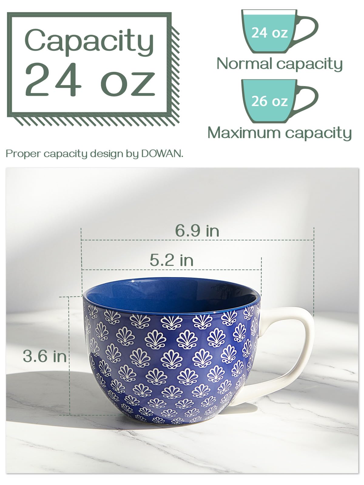 DOWAN 24 oz oversized mug ideal for coffee, tea, or soup.