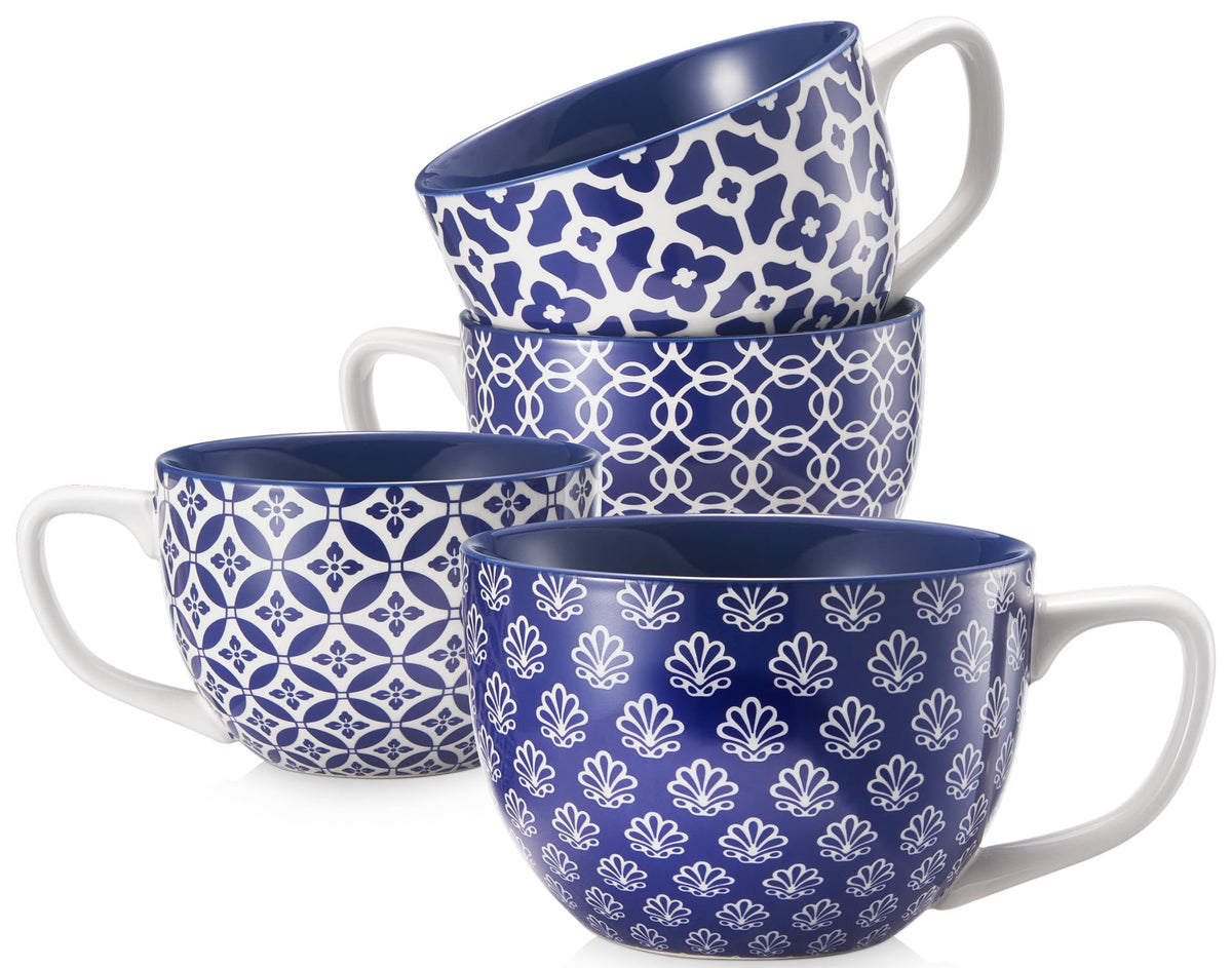DOWAN coffee mug set in vintage blue pattern for stylish daily use.