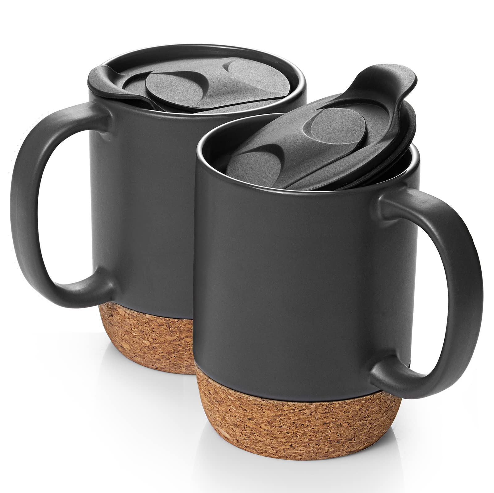 Dowan 15 oz coffee mug with spill-proof lid and cork bottom for desk use