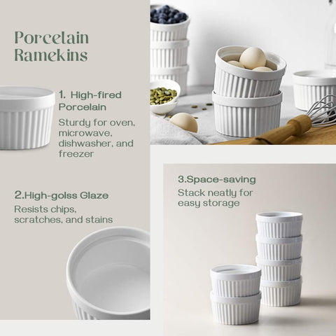 DOWAN dishwasher-safe and freezer-safe ramekins for convenient cleanup.