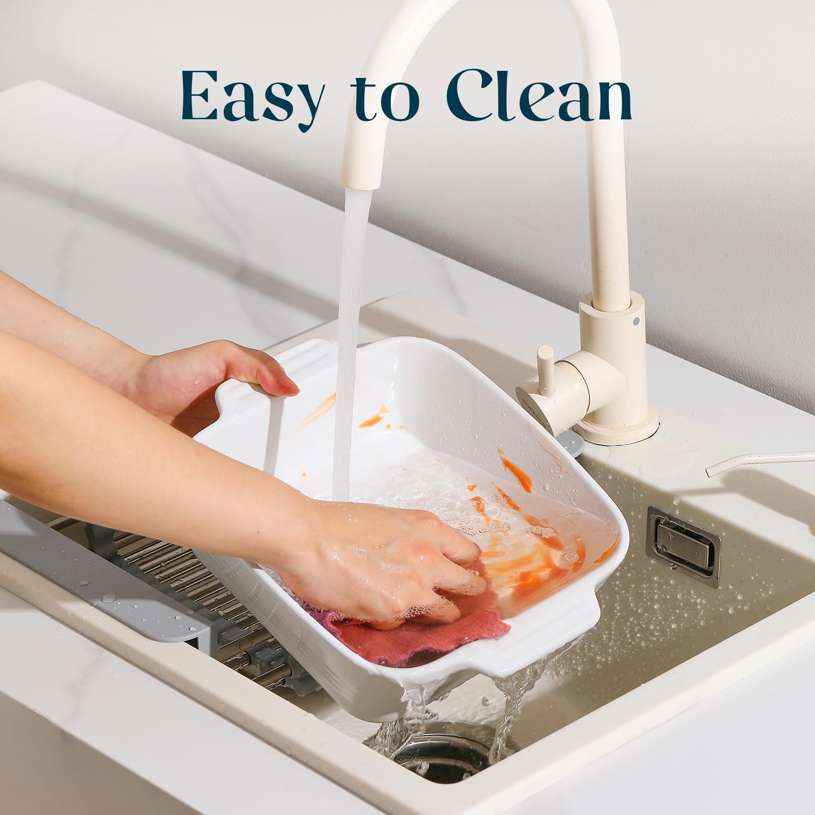 DOWAN dishwasher-safe bakeware simplifies cleanup after cooking.