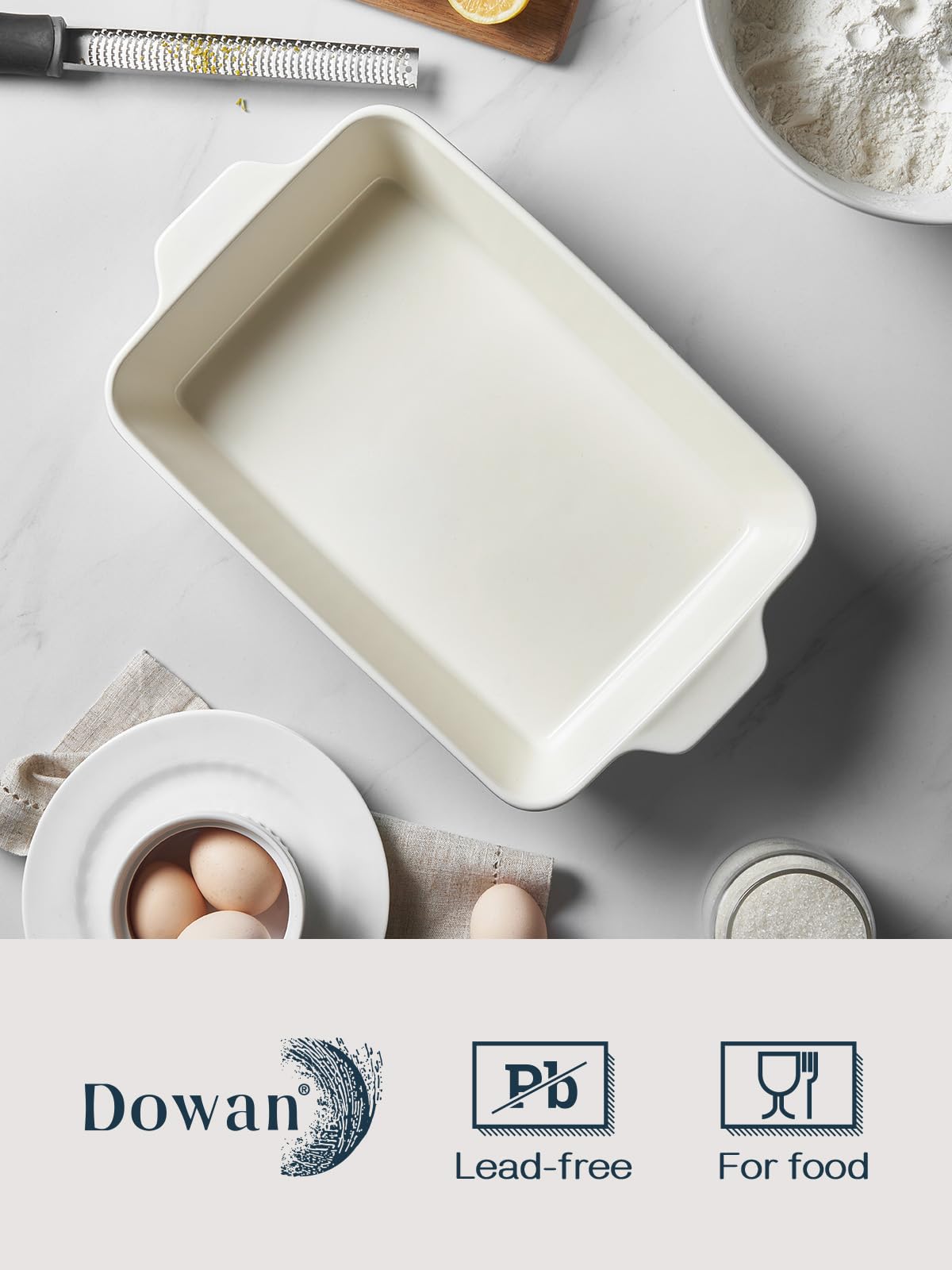 DOWAN dishwasher-safe ceramic baking dish in blue for simple cleanup.