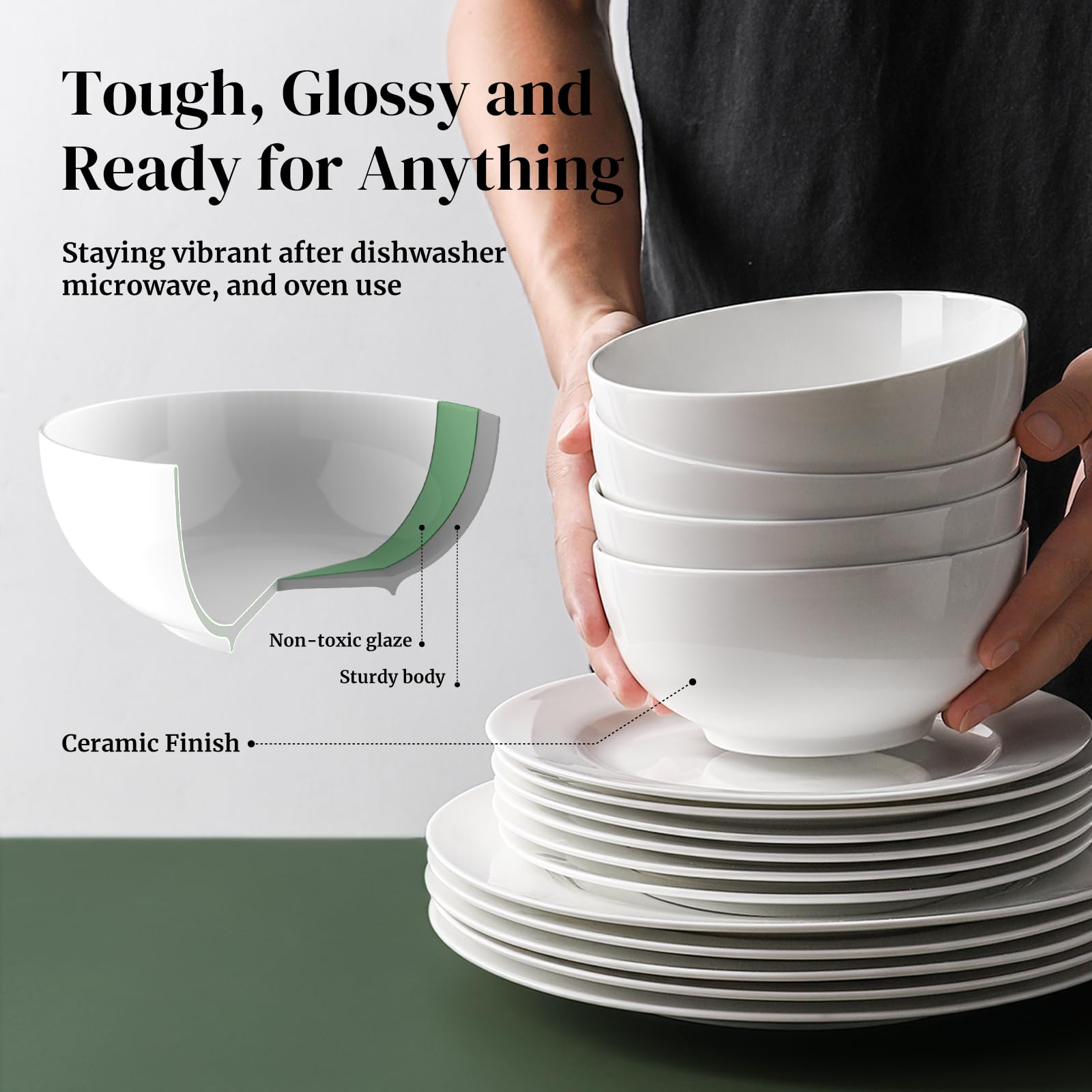 DOWAN dishwasher-safe ceramic bowls, easy cleaning after busy dinners.
