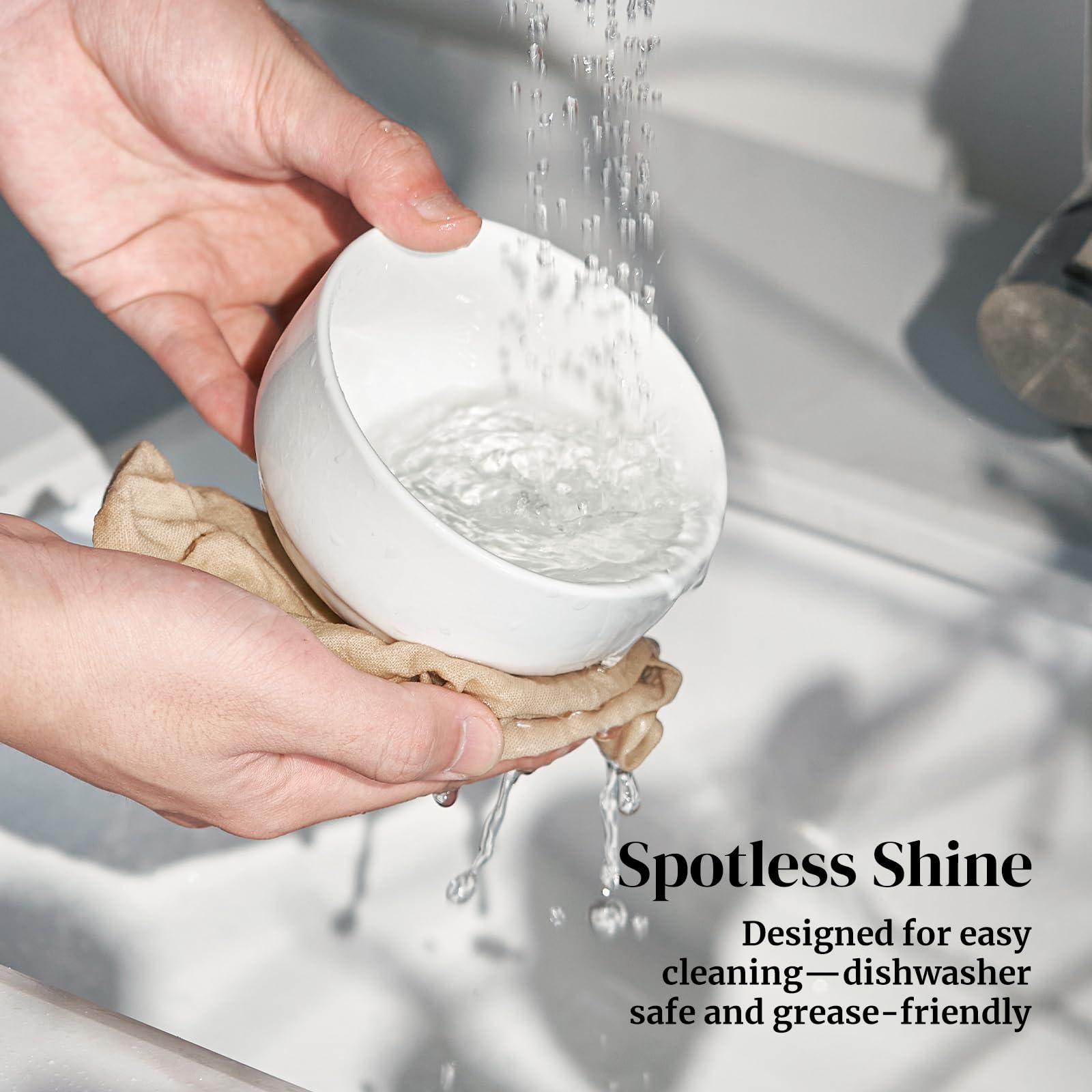 DOWAN smooth-glazed bowls resist stains and clean easily after meals.