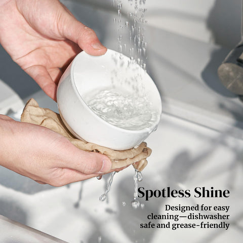 DOWAN smooth-glazed bowls resist stains and clean easily after meals.